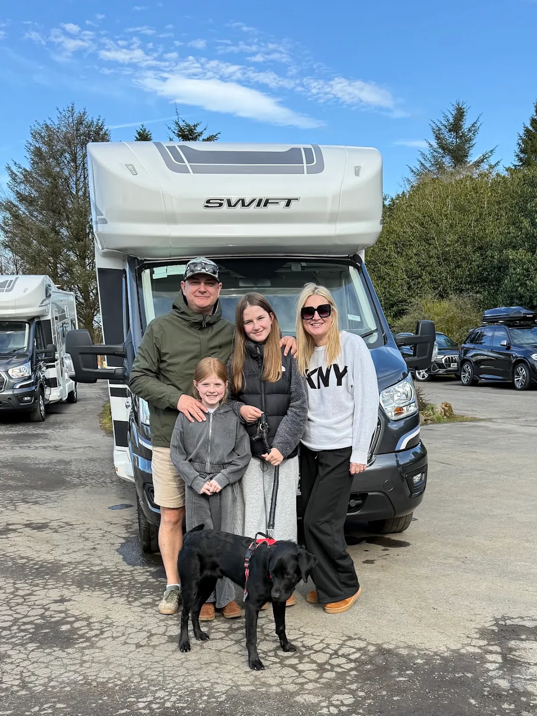 Jayne Taylor and family with their hired motorhome